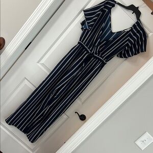 Blush Blue and White Maxi Dress Buttoned Tie Front